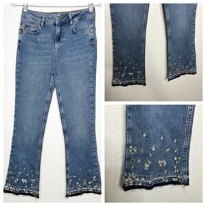RebelQueen by Liu-Jo Rhinestone Frayed Hem Cuff Jeans 28 NWT
